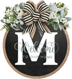 Circular Surname Front Door Welcome Sign - 26 Letter House Wreath, Front Porch Decorations, Year-Round Home Decor (M)