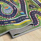 Kids Rug,Children's Room Rug,Road Race Play Rugs, Rail City Living Rugs, Washable Non-Slip Play Mats. (Green, 31x47in)
