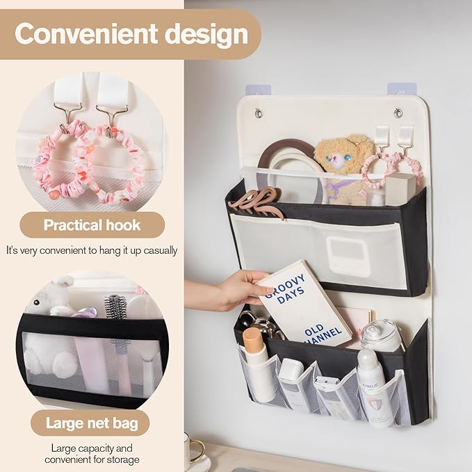 Over Door Storage Organizer, Multi-Pocket Hanging Organizer with Mesh Pockets, Wall Mount Storage Bags, Black and White (gray + white, 3-Tier*2PACK)