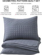 HORIMOTE HOME Steel Blue Queen Size Quilt Set - Soft Microfiber Bedspread with 2 Shams, Lightweight & All-Season Geometric Coverlet for Cozy Bedding