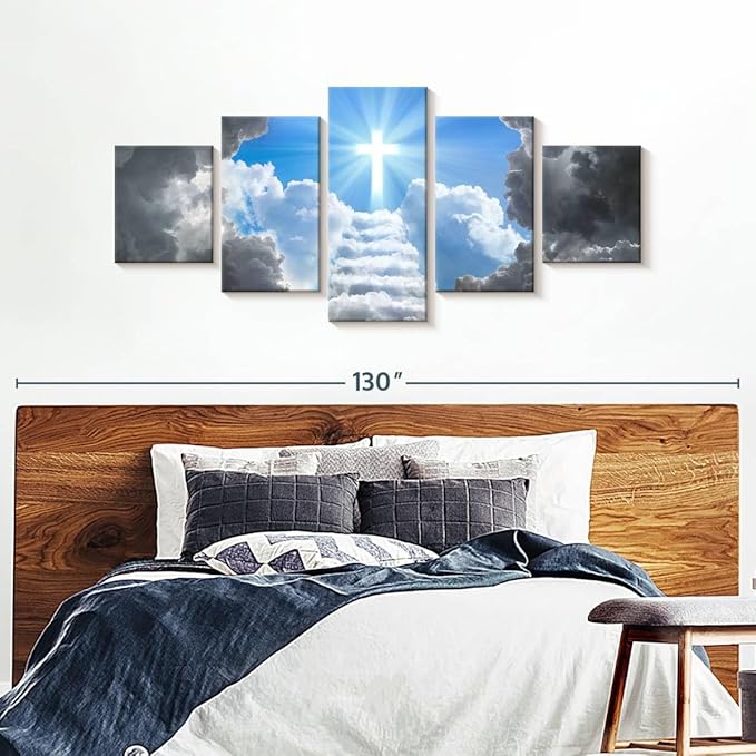 Elephant Stock Stairway To Jesus Christ Wall Art Multi Piece Canvas - 5 Panel Christian Pictures Decor - Digital Design Canvas Print - Christian Wall Decor - 92" X 42"
