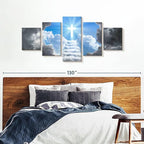 Elephant Stock Stairway To Jesus Christ Wall Art Multi Piece Canvas - 5 Panel Christian Pictures Decor - Digital Design Canvas Print - Christian Wall Decor - 92" X 42"