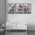 Novatique Street Graffiti Canvas Print Banksy Wall Art Pop Art Wall Decor Modern Graffiti Art Picture Home Decoration Framed Ready to Hang,16" x 24" x 3pcs