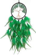 Green Dream Catcher Wall Decor Crystal Tree of Life Dream Catchers Handmade Feather Dreamcatcher Wall Hanging Ornament for Bedroom Living Room Home Decor