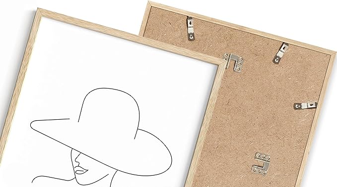 Elegant Woman in Hat Wall Art Minimalist Feminine Profile Continuous Line Drawing 24x36 Inch Oak Wood Beige Framed Chic Fashion Print for Vanity Bedroom