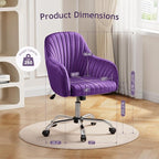 Warmiehomy Desk Chair, Velvet Office Chair for Home Office, Comfy Vanity Chair, Girl Cute Makeup Chair with Arm Rest for Bedroom Dressing Room, Purple