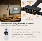 OUTON 29.5" Led Desk Lamp for Office Home, USB-A & USB-C Ports, Touch & Remote Control, 5 Color Temperatures, Stepless Dimming, Timer & Memory Function, 24W Eye-Care Monitor Light for Study Drafting