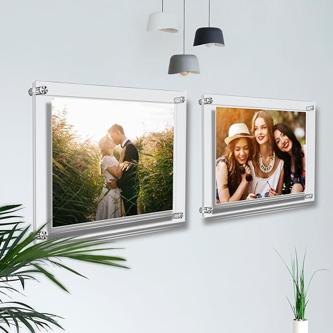Acrylic Floating Picture Frame, 11x14 Double Panel Clear Wall Mount Document Certificate Frames (Inner Max Size is 9 x12.5 inch)