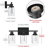 MELUCEE Bathroom Vanity Light Fixtures, 3-Light LED Bathroom Lighting Fixtures Over Mirror, 3000K-6000K Modern Black Vanity Light for Bathroom with Crystal Bubble Glass Shade, Built-in LED Chips