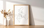 Minimalist Couple Art Wall Art Print Couple Kiss Abstract Line Drawing, Gallery Quality 8"x10" Beige Framed, Abstract Love Aesthetic Decor Bedroom Living Room