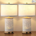 Set of 2 Ceramic Table Lamps with 3 Color Temperatures, Nightstand Table Lamps with AC Outlet, USB A & C Charging Port, Bedside Lamps for Living Room, Bedroom, Office Reading, Burlywood
