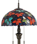 Tiffany Floor Lamp, 16" Stained Glass Maple Leaf Shade with Antique Bronze Base, 2-Light E26 Pull Chain Standing Reading Light for Living Room Bedroom16x16x64 Inches (Purple Blue Maple Leaf)