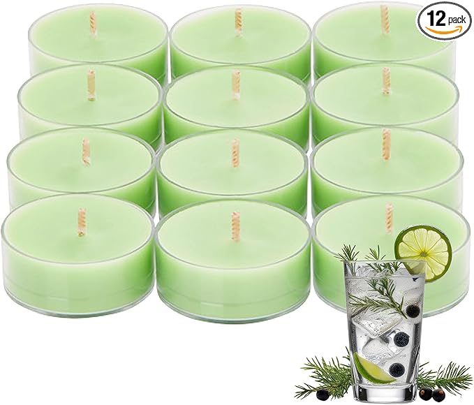 PartyLite Set of 12 Tea Lights Sampler Candles, Aromatherapy Gin & Tonic Scented Candles Gift Set, Up to 4 to 6 Hours Burn Time