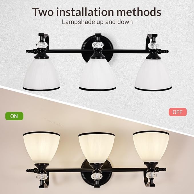 ANDY STAR Milky Glass Bathroom Vanity Light Over Mirror, 3-Light Matte Black Bathroom Light Fixtures with Frosted Glass, 22.5 inch Modern Vanity Lighting Wall Mount, E26 Base, Bulbs Not Included
