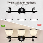 ANDY STAR Milky Glass Bathroom Vanity Light Over Mirror, 3-Light Matte Black Bathroom Light Fixtures with Frosted Glass, 22.5 inch Modern Vanity Lighting Wall Mount, E26 Base, Bulbs Not Included