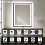 28x32 LED Bathroom Mirror - Black Aluminum Framed,Front and Backlit,Anti-Fog Framed Bathroom Vanity Mirror,3 Color Stepless Dimmable Lighted Smart Mirror(Horizontal/Vertical)