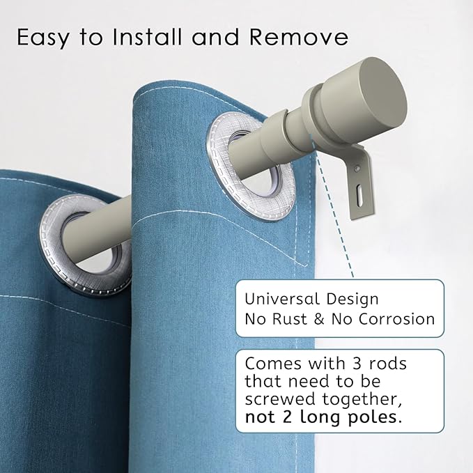 Curtain Rods for Windows 16 to 48 or 60 Inches Max Adjustable Length 1 Inch Diameter Window Curtain Rod with Aluminium End Cap, Brushed Nickel