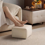 Square Ottoman with Storage Set of 2, Leather Coffee Table Ottoman, Multifunctional Foot Rest Stool with Storage for Living Room & Bedroom