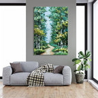 Alenoss Hand Painted Oil Painting on Canvas, Abstract Forest Landscape Painting, 28x40 inches, Green Artwork for Living Room Bedroom