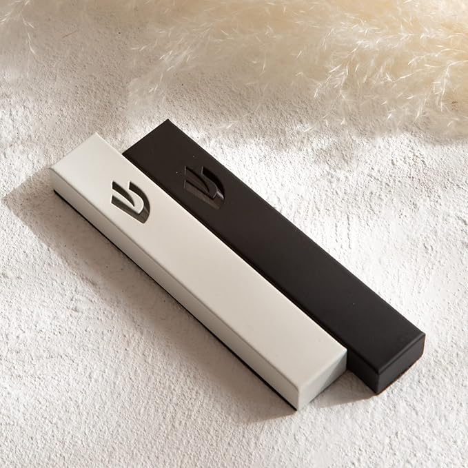 SURI Mezuzah and Scroll – 5 Inch Black Aluminum Mezuzah Case with a Printed Scroll, Open-Back Design for Indoor Use, Self-Stick Adhesive, Fits a 4 Inch Mezuza Scroll, Gift Box Included