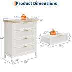 IDEALHOUSE Fluted 4 Drawers Dresser for Bedroom, 35.4" Tall Chest of Dressers for Closet, 4 Fluted Drawers with Metal Handle, Clothes Storage Cabinet for Bedroom, Nursery, Living Room, White