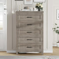 5 Drawer Dresser for Bedroom - Farmhouse 44.9" Tall Chest of Dresser with Large Storage, Rubst Wood Construction for Living Room, Hallway & Entryway - Gray