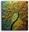 YaSheng Art - 3D Oil Paintings On Canvas Golden Flowers Tree Paintings Abstract Artwork Wall Art For living Room,Dinning Room Home Decor Framed Stretched Ready to Hang 24x24inch