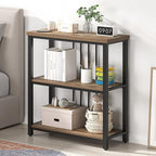 FOLUBAN Small Bookshelf and Bookcase, 3 Tier Open Book Shelf, Modern Metal and Wood Shelving Unit for Living Room Bedroom, Oak