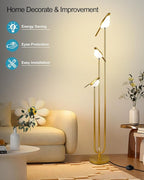 Lightdot Gold Floor Lamp for Living Room Modern Mid Century Standing Light with 3 Adjustable LED Bird Lights for Wedding Party Unique Tall Floor Lamp for Bedroom Kids Room/Sofa Beside/Corner Decor