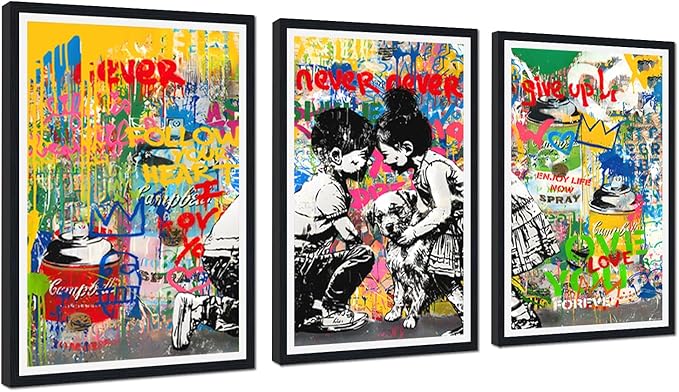Novatique Banksy Canvas Wall Art Colorful Graffiti Picture Wall Decor Street Art Painting Graffiti Poster Aesthetic for Bedroom Bathroom,24" x 36" x 3pcs