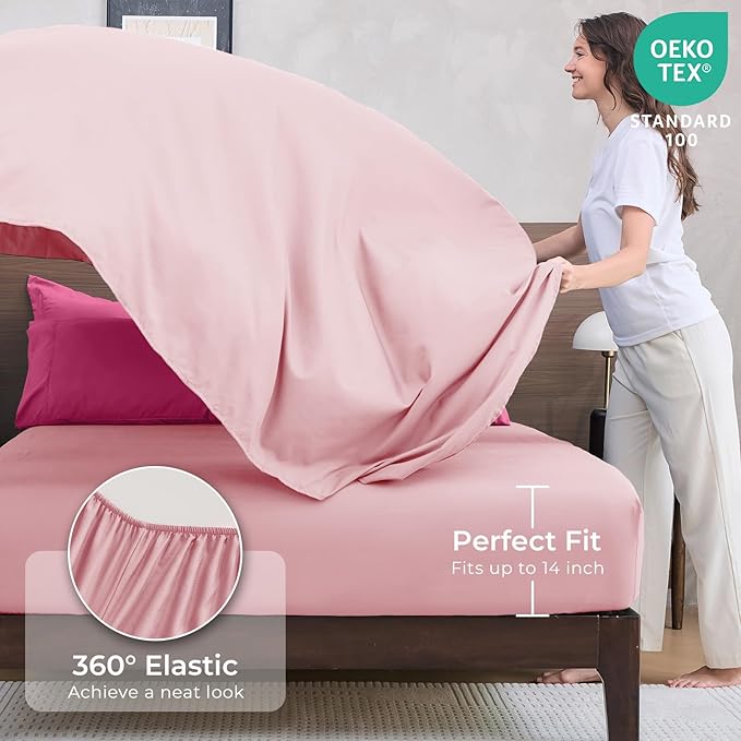 HEVUMYI Hot Pink & Baby Pink Cali-King Comforter Set - 7-Piece All Season Bed in a Bag Cali-King, Ultra Soft Bedding Set with Comforter, Flat Sheet, Fitted Sheet, Pillowcases, Pillow Shams