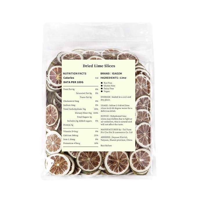 iGAOZM Dried Lime Slices,12.34OZ/350g,No Additives,Natural Dehydrated Lime Slices,Wheels Chips for Decoration, Cocktails, Water, Tea, Desserts, Garlands, Baking