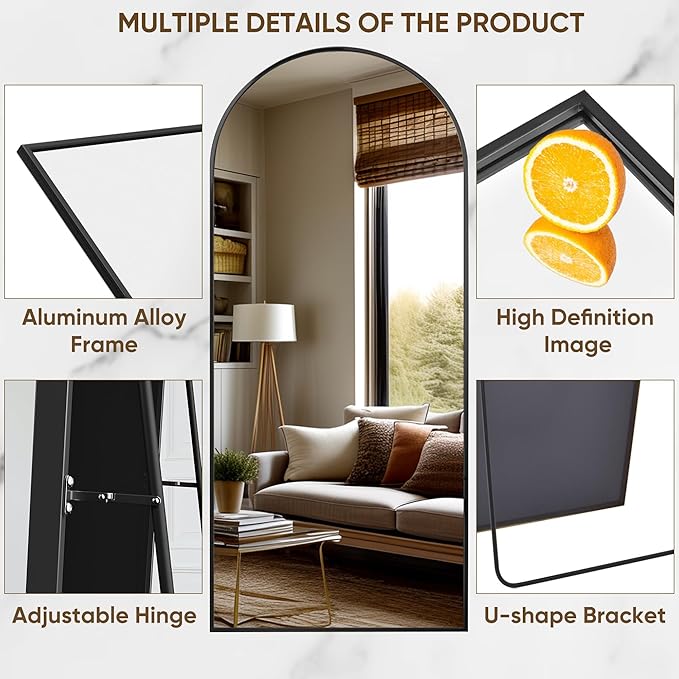 Suidia Arched Full Length Mirror, 71"x32" Floor Mirror Freestanding, Floor Standing Full Body Mirror with Stand for Bedroom, Hanging Leaning Mounted for Living Room Cloakroom, Black
