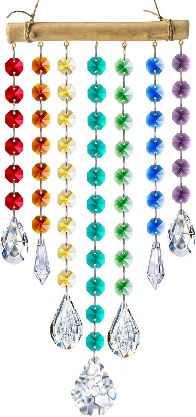 12inch Hanging Crystal Prism Suncatcher Window Garden Decoration Ornament for Christmas Tree Rainbow Glass Beads Chain Pendant Crystal Wind Chimes