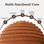 Unstuffed Pouf Ottoman Soft Bean Bag Storage Farmhouse Pouf Cover 20x20x8 Inches Decorative Floor Footrest for Living Room Bedroom Outdoor (Caramel, Round)