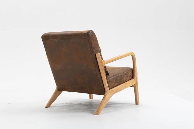 KEIKI Mid Century Modern Accent Chair, Upholstered Reading Chair with Extra Lumbar Pillow, Natural Jute Fabric, Easy Assembly