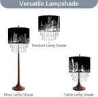 City Skyline Lamp Shade with Acrylic Bead Droplets, Black & White Drum Fabric Light Shade for Ceiling Pendant Table & Floor Lamps, Modern Home Decor, 11.8in