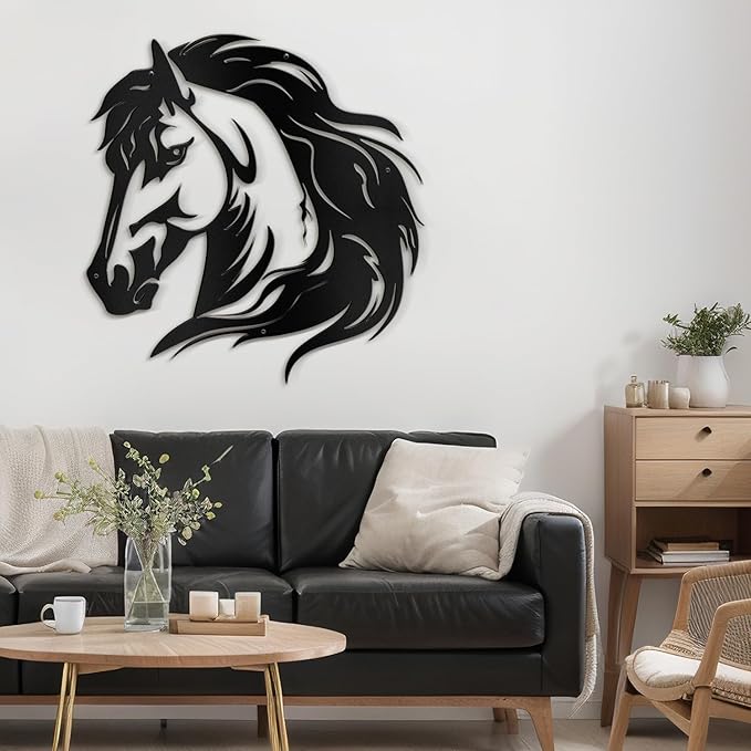 SIGNLEADER Metal Wall Art Decor Horse Minimalist Modern Abstract Wall Sculpture Hangings Home Decoration for Living Room, Bedroom, Bathroom, Kitchen, Outdoor - 24" Black