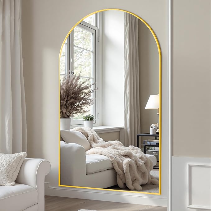 Suidia Arched Full Length Mirror, 72"x44" Floor Mirror Freestanding, Floor Standing Full Body Mirror with Stand for Bedroom, Hanging Leaning Mounted for Living Room Cloakroom, Gold
