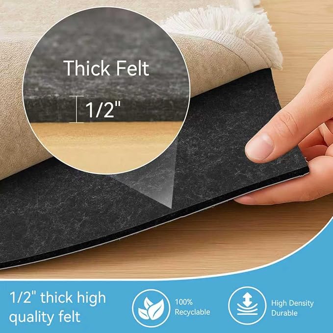 Warmstar 8x10 FT Non Slip Rug Pad,Water-Resistant & Moisture-Proof Felt Rug Pad for Hardwood Floors,1/2” Thick Soft Carpet Pad with Natural Rubber Backing, Secure Grip & Floor Protection
