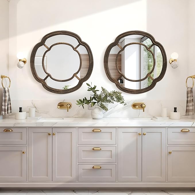 Irregular Wall Mirror, Large Round Wavy Hanging Mirror Circle Wooden Framed Decorative Mirrors 20 Inch for Living Room Hallway Entryway Decor Mirrors