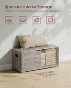VASAGLE Storage Chest, Storage Bench with 2 Safety Hinges, Farmhouse Style, 15.7 x 39.4 x 18.1 Inches, for Entryway, Bedroom, Living Room, Heather Greige ULSB061K02