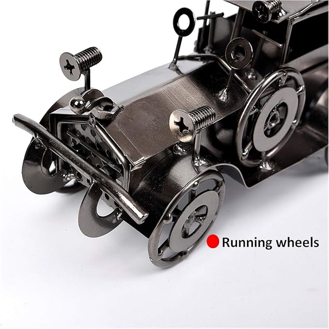Metal Antique Vintage Car Model QBOSO Handcrafted Collections Collectible Vehicle Toys for Bar or Home Decor Decoration Great Birthday Gift (Black-Silver, Large
