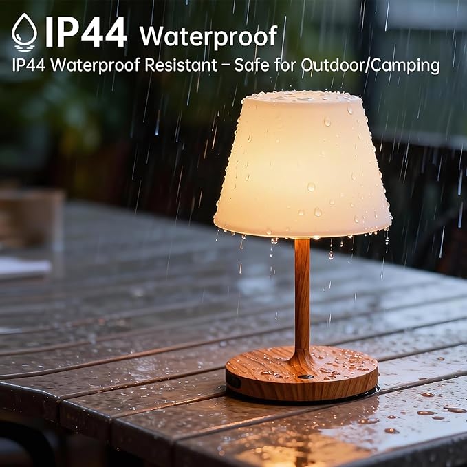 Waterproof Rechargeable Table Lamp - Portable Cordless Desk Lamp with 8 RGB Colors,4000mAh Outdoor Stepless Dimmable LED Night Light for Bedroom, Living Room,Camping Restaurant,Office (Wood Grain)