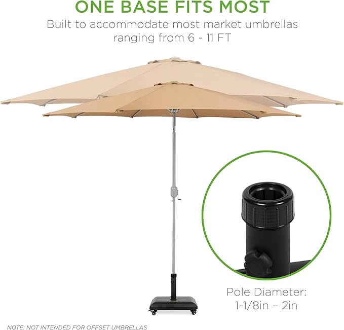 Best Choice Products 81-Pound Heavy Duty Square Concrete Rolling Outdoor Patio Umbrella Base Stand w/Locking Wheels, Handles