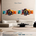 Elephant Stock Colorful Cross Wall Art Multi Piece Canvas - 5 Panel Christian Pictures Decor - Digital Design Canvas Print - Christian Wall Decor - 74" X 34"