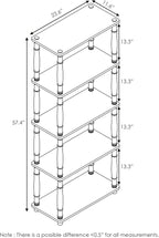 Furinno TURN-S-TUBE Storage Shelves, 5-Tier Book Shelf, Corner Shelf, Toolless Open Shelves, Classic Tubes, for Organization and Storage, Living Room, Garage, Home Office, French Oak