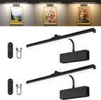 Picture Light, 15.35inch Wireless Picture Lights for Wall Rechargeable, 5400mAh Battery Wall Light with Remote, 3 Color Art Lighting for Paintings with Timer and Dimmable Artwork Display (Black-2PCS)