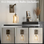Crystal Brass Hemisphere Wall Sconce - Luxury Antique Brushed Lighting Fixture with K9 Crystals Cloche - Set of 2 Dimmable Indoor Hanging Light - Modern Gold Sconces for Bathroom Living Room Stair