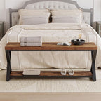 IBF Farmhouse Wood Bench, Industrial Storage Entryway Indoor Bench for Bedroom Hallway Living Room, Rustic Wooden Metal Shoe Rack Accent Foyer Bench Seat for Entrance Sitting, Rustic Brown, 47 in Long